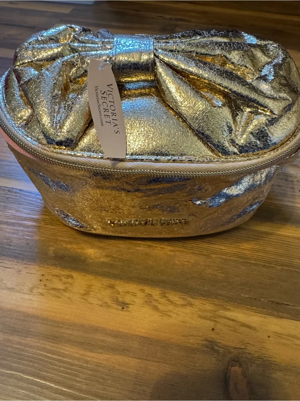 Victoria's Secret Metallic Gold Bow Cosmetic Case